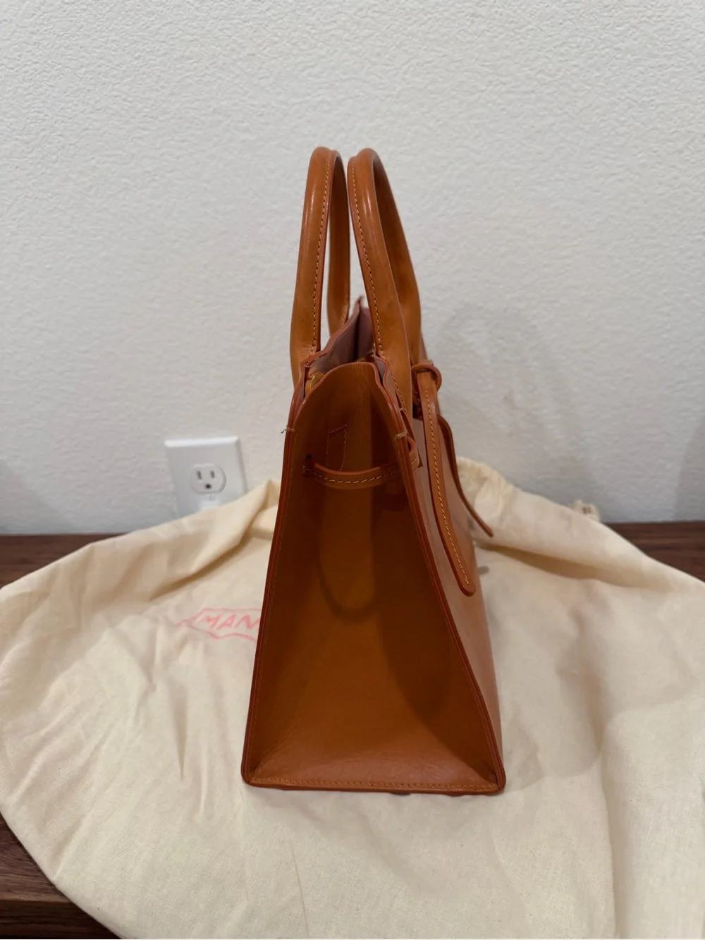Mansur Gavriel Tan Leather Satchel with Front Tie